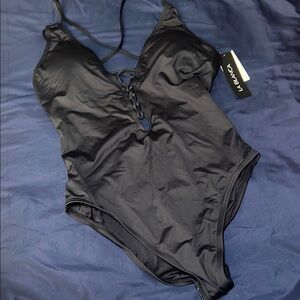 La Blanca Black Swimsuit with Lace-Up Front